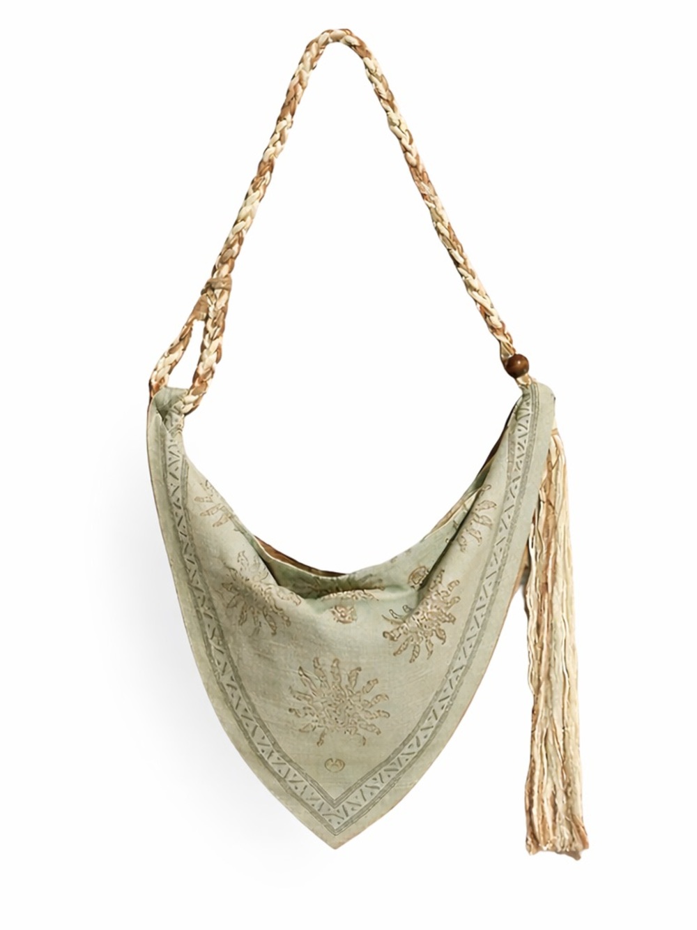 Boho Sun-Embroidered Triangle Shoulder Bag in Light Green Free People NWOT - Picture 2 of 5